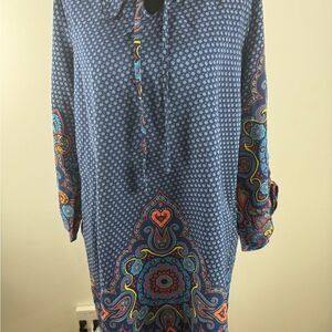 Boho style Blue Patterned Long Sleeve top